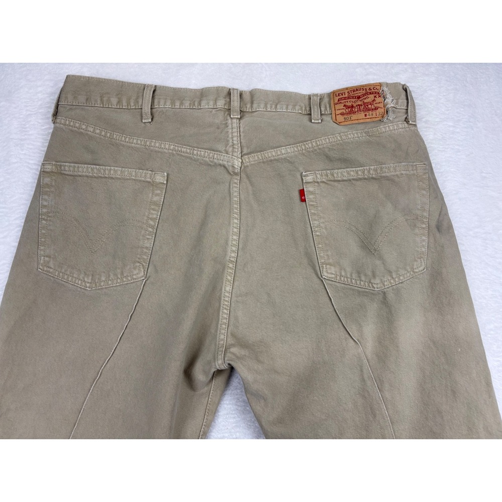 Levis‎ 501 Original Fit Jeans Mens 44x32 Tan Khaki Chino Pants Split Y2K Hem - Picture 9 of 12